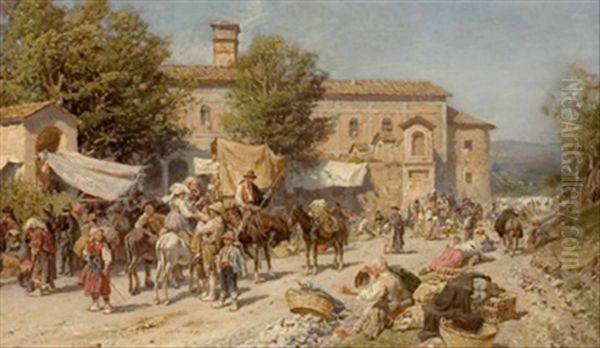 Markttreiben Vor Einem Italienischen Kloster - view 1