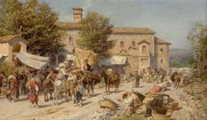 Markttreiben Vor Einem Italienischen Kloster by Franz Theodor Aerni
