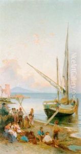 Abendliche Kustenpartie Im Golf Von Neapel by Franz Theodor Aerni
