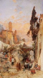 A Religious Procession Passing Through A Mountainous Italian Village