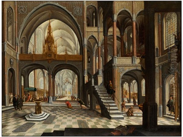 Tria Einer Gotischen Kirche Mit Figurenstaffage - view 1