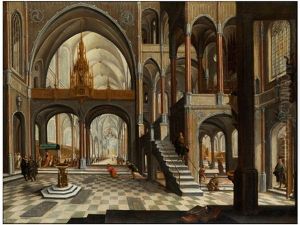 Tria Einer Gotischen Kirche Mit Figurenstaffage by Hendrick Aerts