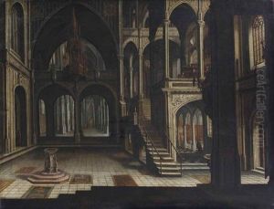 The Interior Of A Gothic Church by Hendrick Aerts