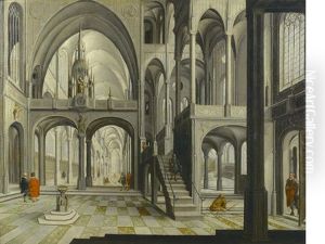 A Church Interior With Figures by Hendrick Aerts