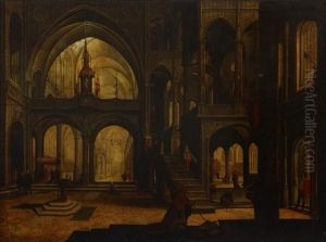 Inneres Der Lateranskirche In Rom (?) Mit Zahlreicher Figurenstaffage Und Szenen Aus Dem Leben Eines Papstes (after Johannes Londerseel)
