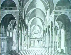 A Church Interior Looking Along The Aisle Towards The Choir Screen by Hendrick Aerts