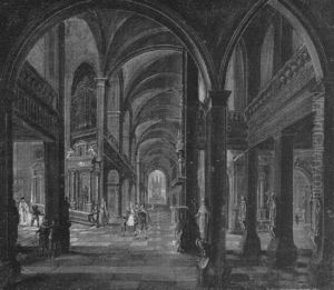 A Fantastical Church Interior With Figures by Hendrick Aerts