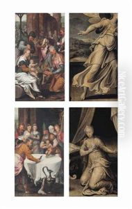 The Adoration Of The Magi (recto); The Circumcision (recto ); The Annunciation (verso, Across Both Panels) (2 Works, Double-sided) by Pieter Aertsen