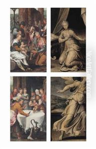 The Adoration Of The Magi (recto) And The Circumcision (recto) And The Annunciation (verso, Across Both Panels) (2 Works) by Pieter Aertsen