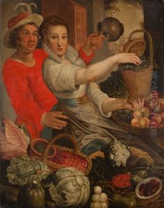 Fruchte- Und Gemusemarkt Mit Jungem Paar by Pieter Aertsen