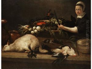 Kucheninterieur Mit Magd, Gebundenem Lamm Und Toten Vogeln by Pieter Aertsen