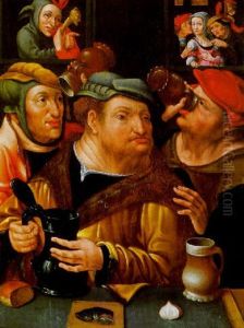 Topers In A Tavern With A Jester Looking On From A Window