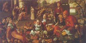 A Market Scene,with Beyond, Christ And The Woman Taken In Adultery