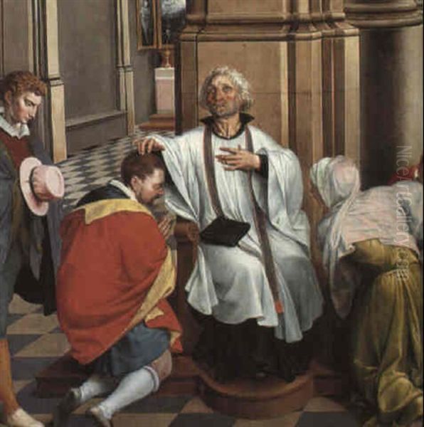 Cathedral Interior With A Priest In The Act Of Absolution - view 1