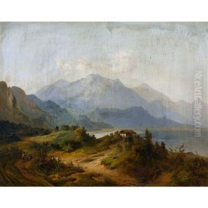 Bergsee Mit Haus Und Holzsammler