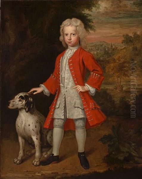 A Portrait Of A Boy In A Red Coat With His Dog by Charles d' Agar