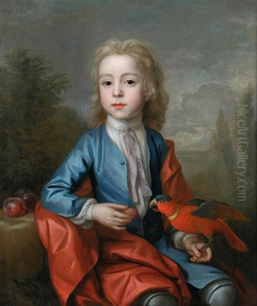 Portrait Of A Boy Feeding Plums To A Crimson Rosella - view 1
