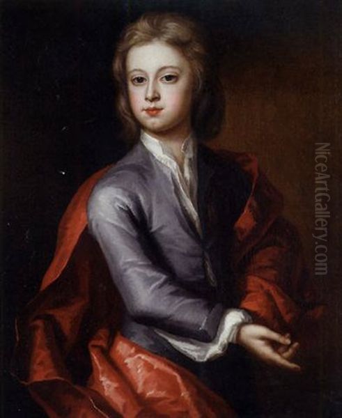 Portrait Of A Boy In A Lilac Coat And Red Cloak - view 1
