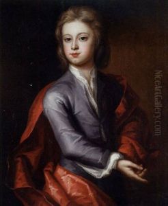 Portrait Of A Boy In A Lilac Coat And Red Cloak by Charles d' Agar