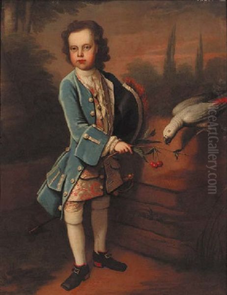 Portrait Of A Boy In A Blue Velvet Coat, Embroidered Waistcoat And Breeches - view 1