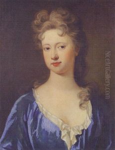 Portrait Of A Lady Wearing A Blue Dress by Charles d' Agar