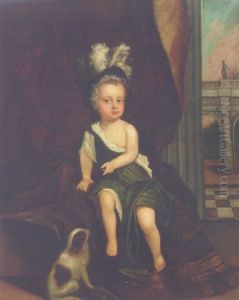 Portrait Of Thomas Macro In A Green Robe, Seated On A Brown Drape, Pointing To A Spaniel With Classical Arches Beyond Portrait Of Thomas Macro In A Green Robe, Seated On A Brown Drape, Pointing To A Spaniel With Classical Arches Beyond