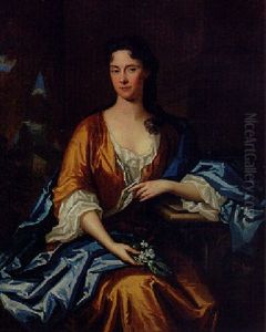 Portrait Of A Lady In A Gold Dress And Bleu Wrap