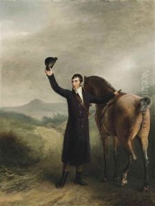Portrait Of Calmady Hamlyn  In A Black Coat And Breeches, With His Horse, A View Of Yes Tor In Dartmoor Beyond