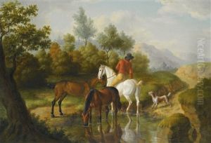A Gentleman With Horses By A Stream A Gentleman With Horses By A Stream