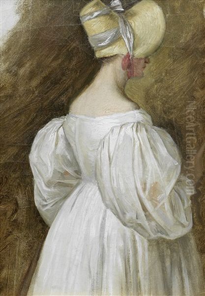 Study Of A Young Lady, Three-quarter-length In A White Dress And A Bonnet - view 1