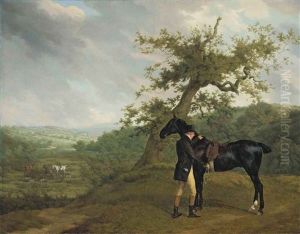 George Irving With His Black Hunter Beneath A Blasted Oak, Hounds Being Put Into A Covert Beyond