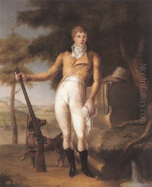 Portrait Of A Gentleman Standing In A Landscape, His Gun In His Right Hand And His Dog By His Side - view 1