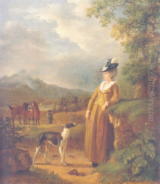 Portrait Of A Lady With A Hunting Dog In The Valley Of L'arve, Geneva - view 1