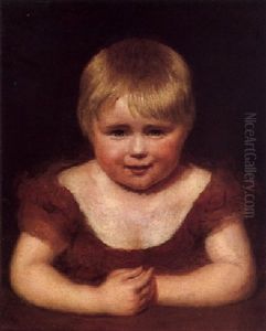 Portrait Of Ellen Booth When A Child, Wearing A Red Dress, Resting On A Ledge by Jacques-Laurent Agasse