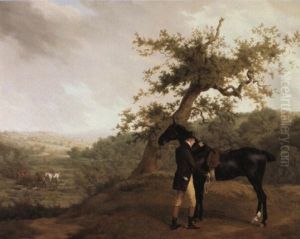 George Irving With His Black Hunter Beneath A Blasted Oak
