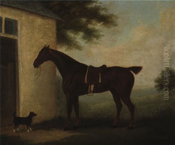 Cheval Et Chien Devant Une Ecurie - view 1