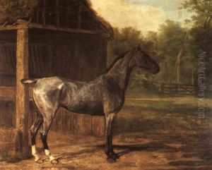 A Roan Mare By A Stable In A Landscape