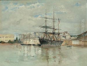A Us Tall Ship In Harbour by Elenore Plaisted Abbott