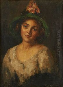 Portrait De Jeune Femme Au Chapeau Fleuri Portrait De Jeune Femme Au Chapeau Fleuri