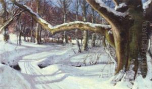 Winter Woodland Scene With Children by Hans Mortensen Agersnap