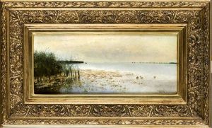 Seeuferpartie Mit Enten by Gyula Agghazy