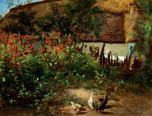 Flowery Courtyard by Gyula Agghazy