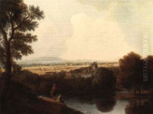 An Italianate Landscape With Figures By A River An Italianate Landscape With Figures By A River