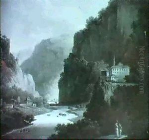 A Mountainous River Landscape In Northern Italy by Agostino Aglio