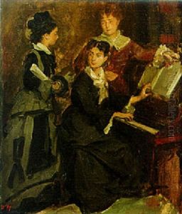 Ladies By A Piano by Edouard Agneessens