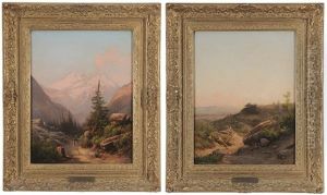 View Of An Italian City From A High Vista; Figure On An Alpine Path (pair) by Guido Agostini