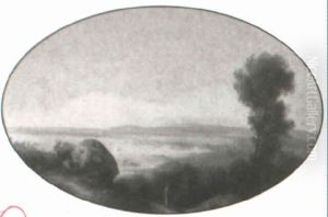 A Coastal View With Figure On A Path In The Foreground A Coastal View With Figure On A Path In The Foreground