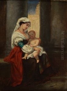 Mujer Con Nino by Joaquin Agrasot y Juan