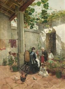En El Patio by Joaquin Agrasot y Juan