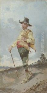 Wanderer Mit Spazierstock